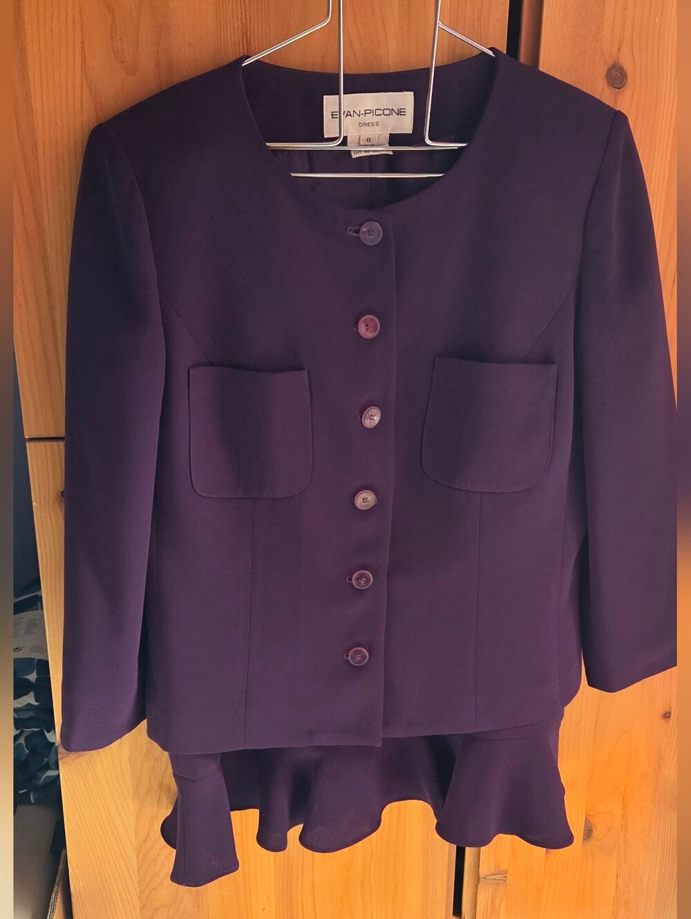 Evan Picone Vintage Dark Plum Skirt & Jacket Suit Size 6